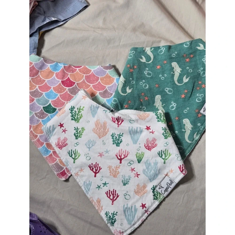 Copper Pearl Bandana Baby Bibs Mermaid Coral‎ Scales Set of 3 Snaps